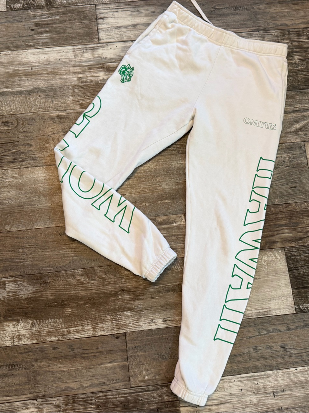 Darc Sport White Track Joggers with Green Hawaii Graphics